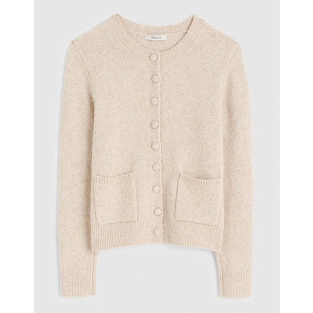 $98 New Madewell Patch-Pocket Cotton-Blend Cardigan - Small - birch
